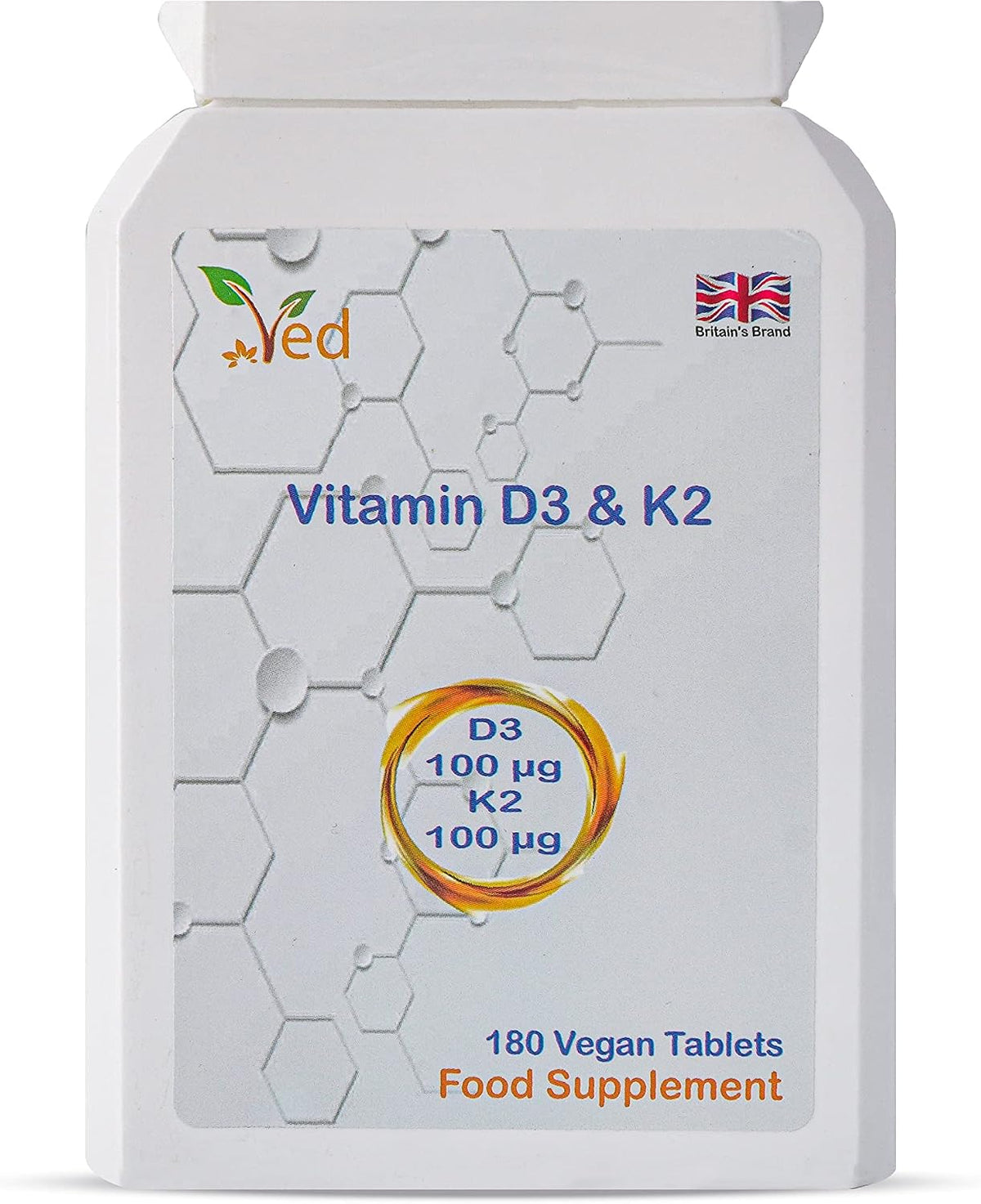 VED Vitamin D3 and K2 Supplement | 100 mcg D3 & 100 mcg K2 | Vegan | 180 Tablets (6-Month Supply) - görsel 1