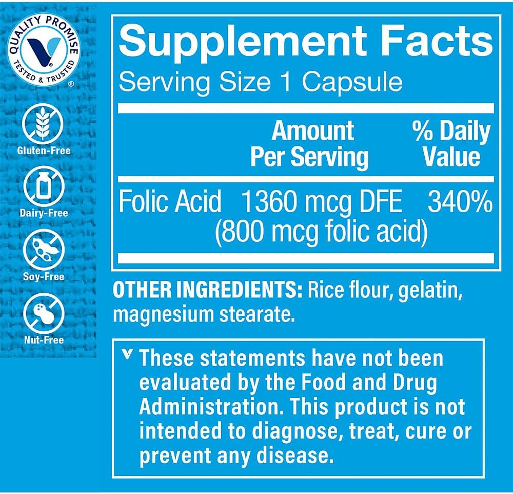 The Vitamin Shoppe Folic Acid 800 mcg, Prenatal Support – 300 Capsules - görsel 2