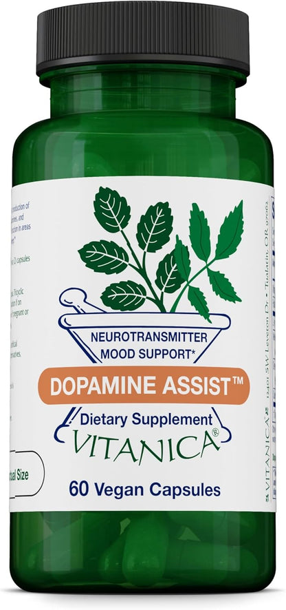 Vitanica Dopamine Assist - Dr. Formulated Dopamine Food Supplement with L-Tyrosine, Mucuna Pruriens, Vitamin B6, Folate, Green Tea Extract, Quercetin - Vegan, 60 Capsules