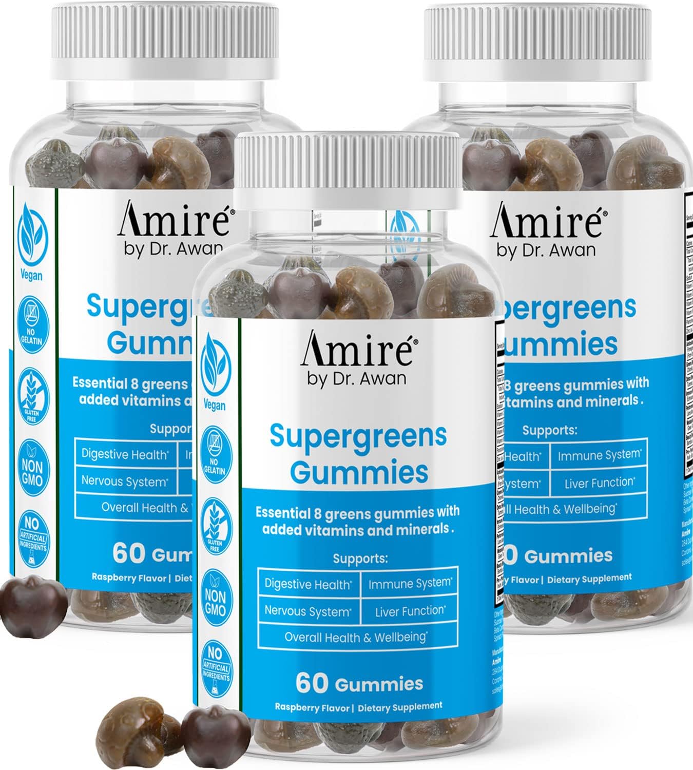 Amire by Dr. Awan Super Greens Gummies - Fruit & Vegetable Supplement, 180 Gummies - görsel 1