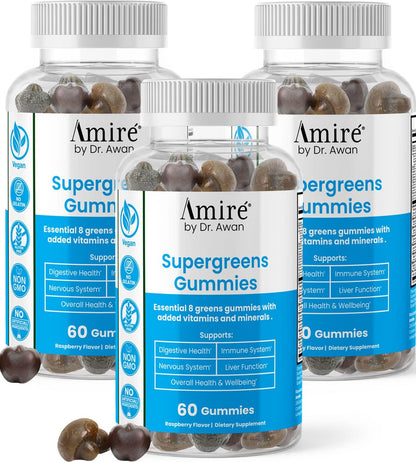 Amire by Dr. Awan Super Greens Gummies - Fruit & Vegetable Supplement, 180 Gummies