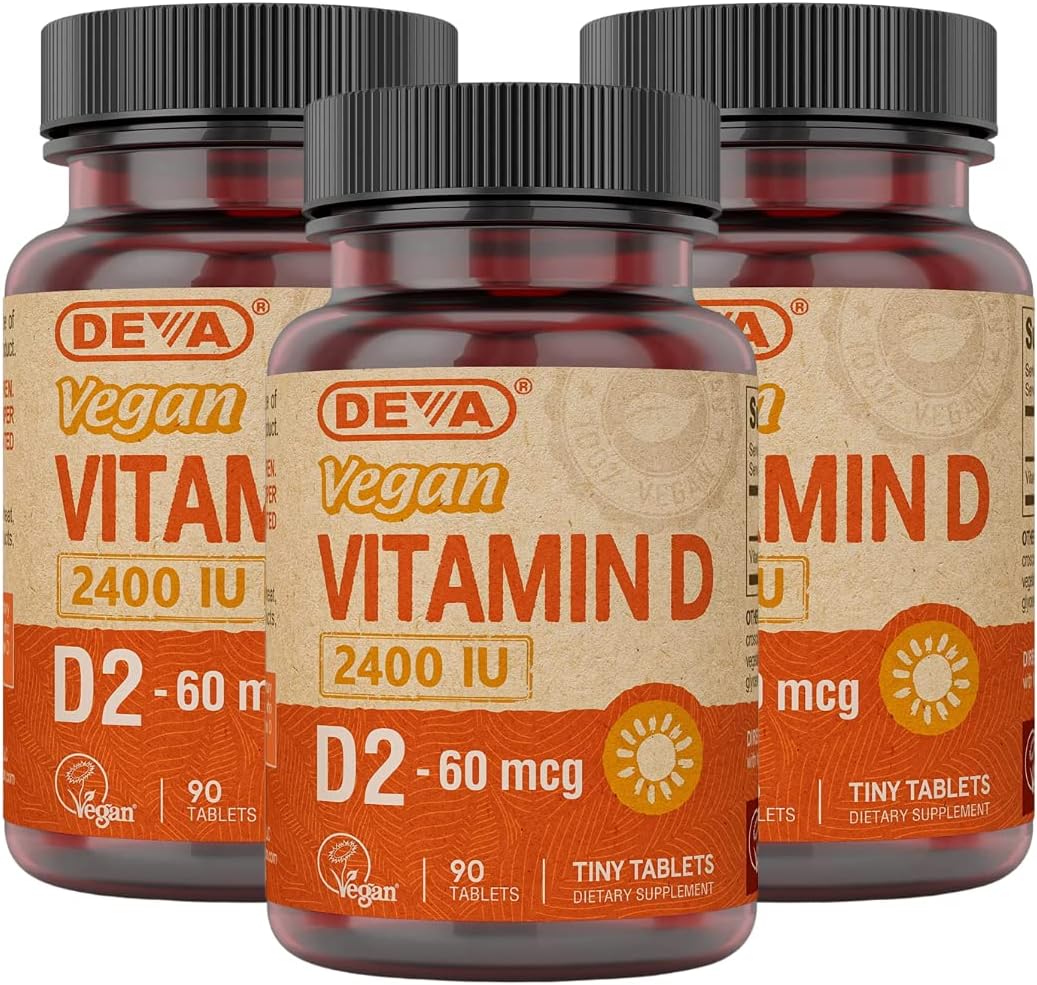 DEVA Vegan Vitamin D2 60 mcg (2400 IU), 90 Tablets (Pack of 3) - görsel 1