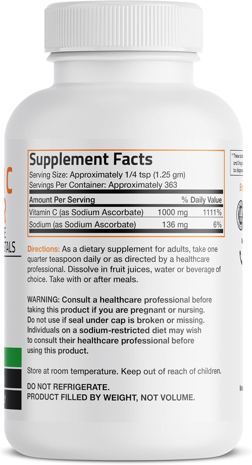 Bronson Non-Acidic Vitamin C Powder - Sodium Ascorbate, 454 g - görsel 2