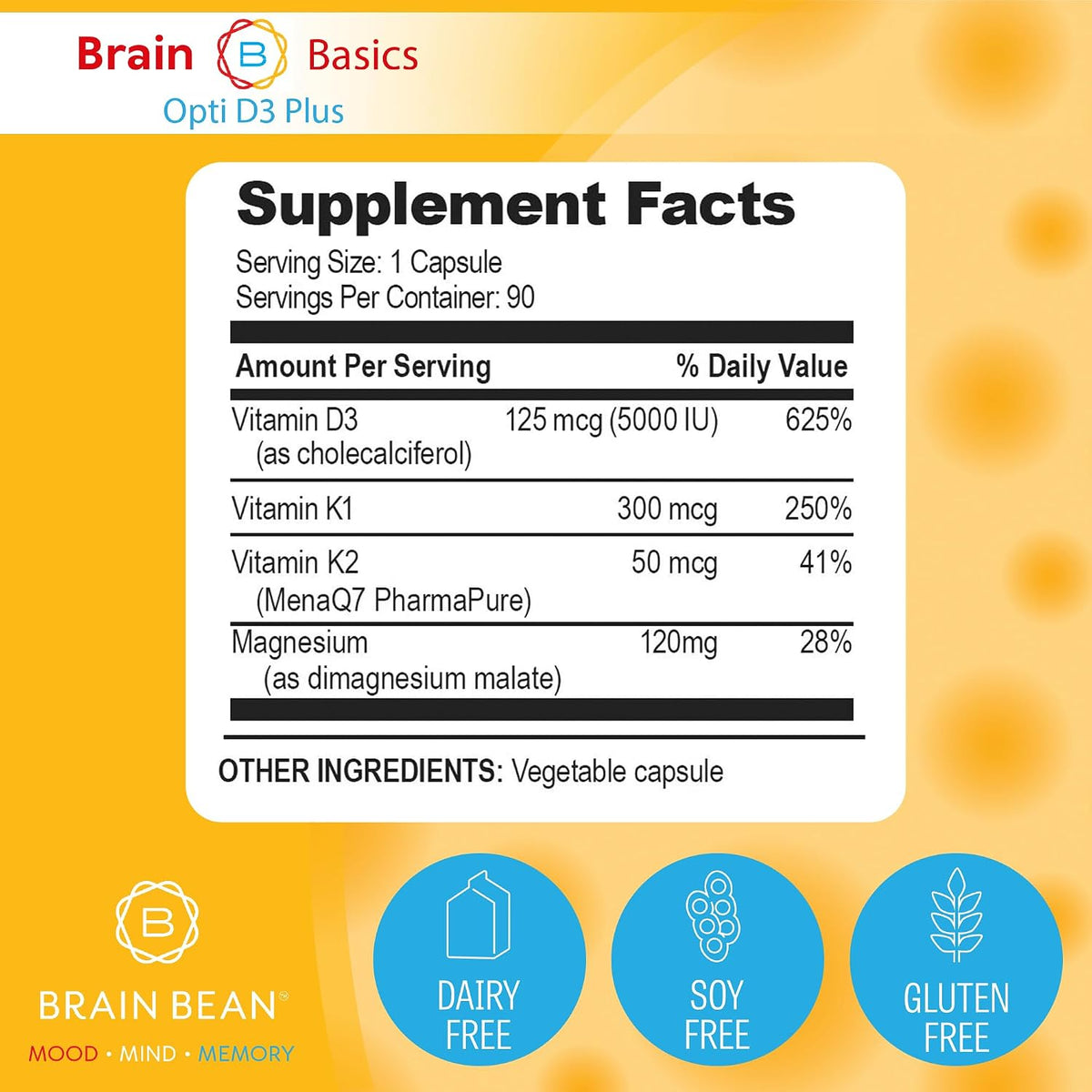 Brain Basic Opti D3 Plus - Vitamin D3 5000 IU with K1, K2, and Magnesium - görsel 4