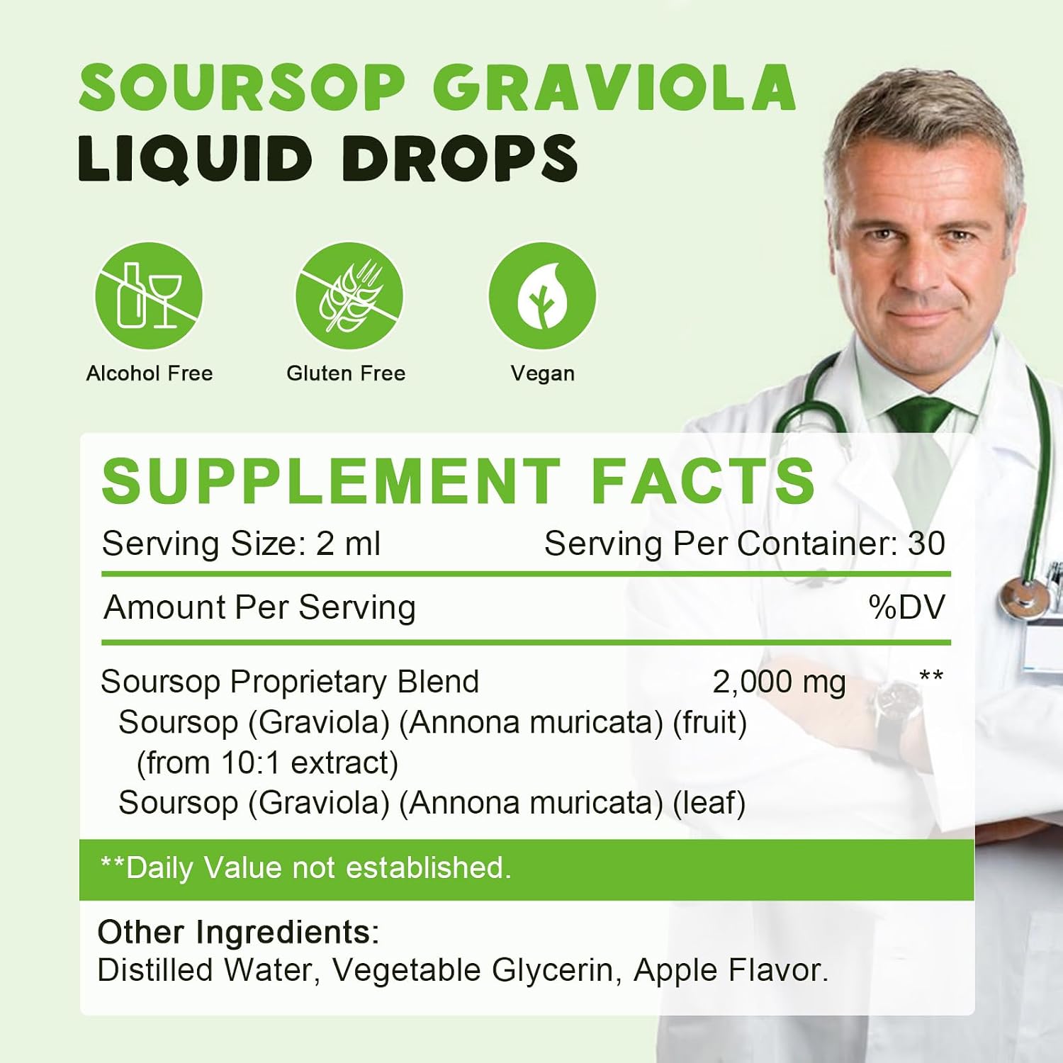 Organic Soursop Graviola Bitters Liquid Drops - Apple Flavour, 60 ml (30-Day Supply) - görsel 6