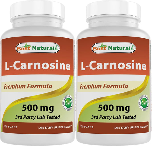Best Naturals L-Carnosine 500 mg, 100 Vegetarian Capsules (Pack of 2)