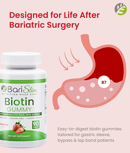 BariSlim Bariatric Biotin Gummies - 5000 mcg for Hair, Skin and Nails - 90 Fruit Chews