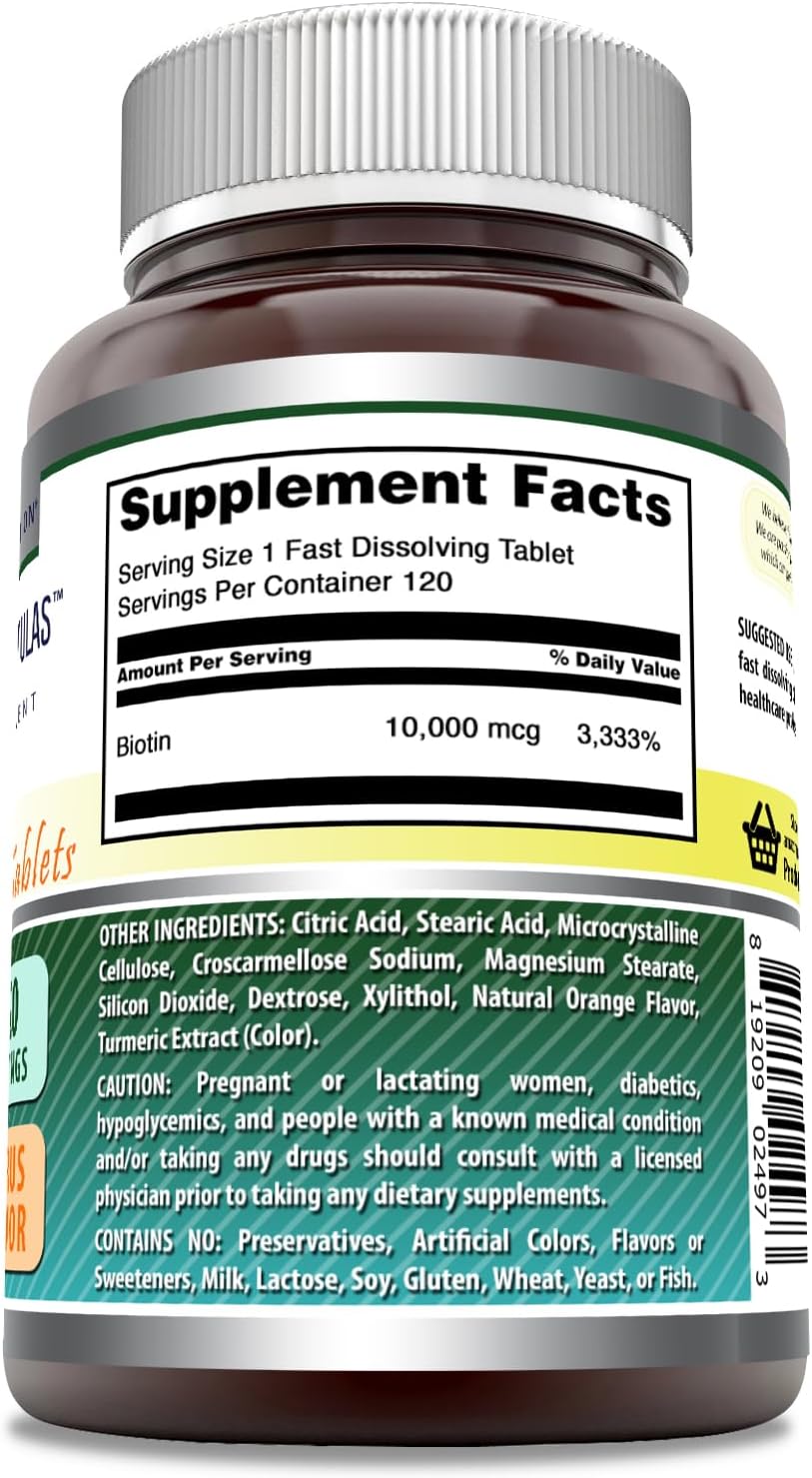 Amazing Formulae Biotin 10,000 mcg Fast-dissolve Tablets - Citrus, 120 Count - görsel 2