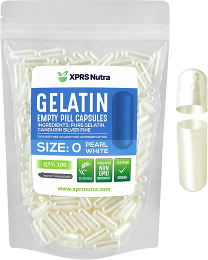 XPRS Nutra Size 0 Empty Gelatine Capsules – 100 Count (Pearl White)