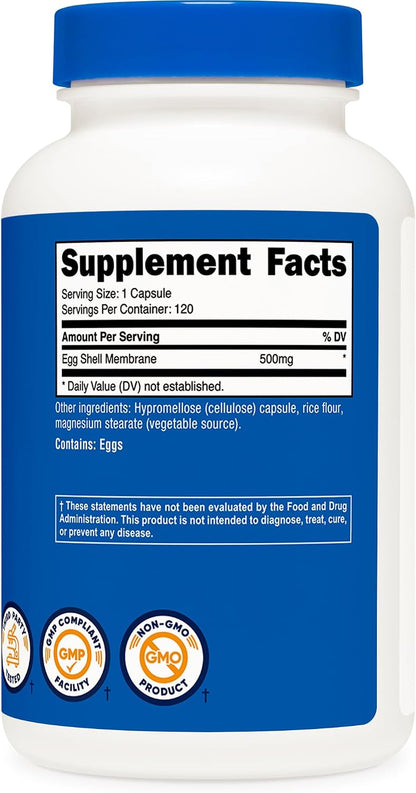 Nutricost Egg Shell Membrane, 500mg per Serving, 120 Capsules - GMO Free, Gluten-free