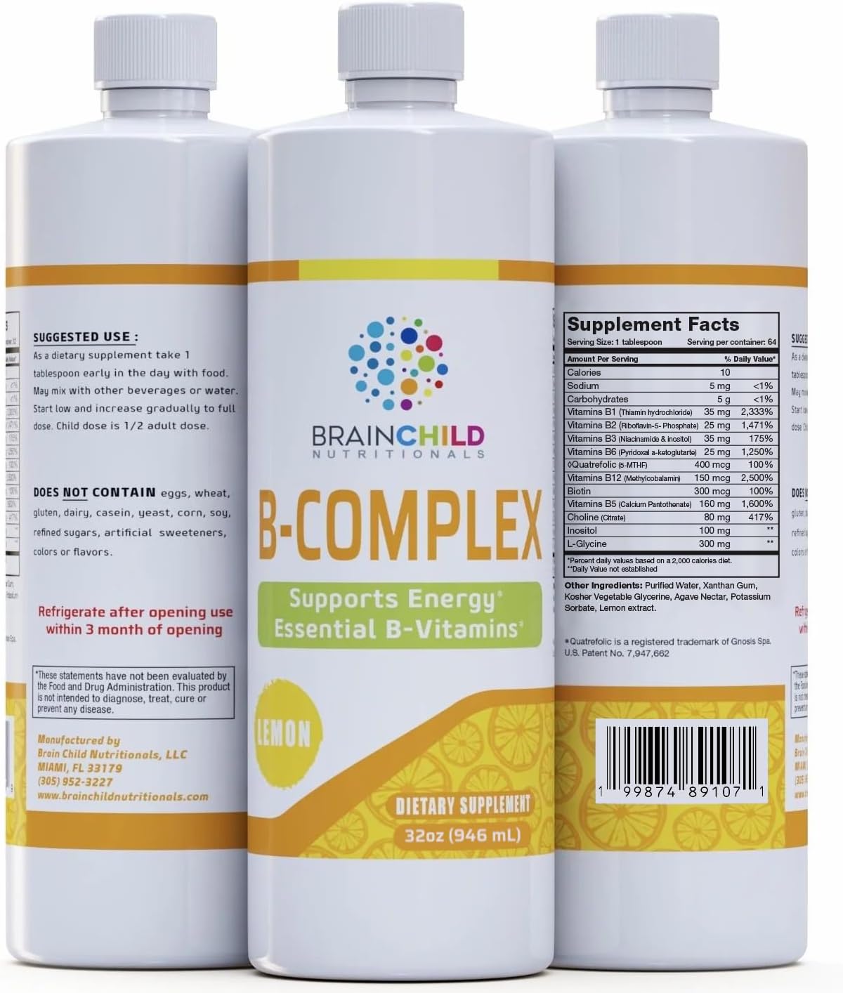 BrainChild B-Complex Liquid – Methylated B Vitamins for Energy, Stress & Mood – 473 ml (Lemon) - görsel 8