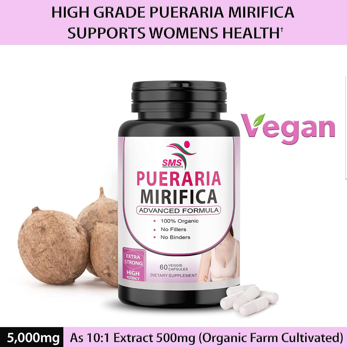 Pueraria Mirifica (Kwao Krua Kao) Supplement Capsules – Pure Root 10:1 Concentrated Extract, Premium Organic, 60 Veggie Capsules - görsel 6