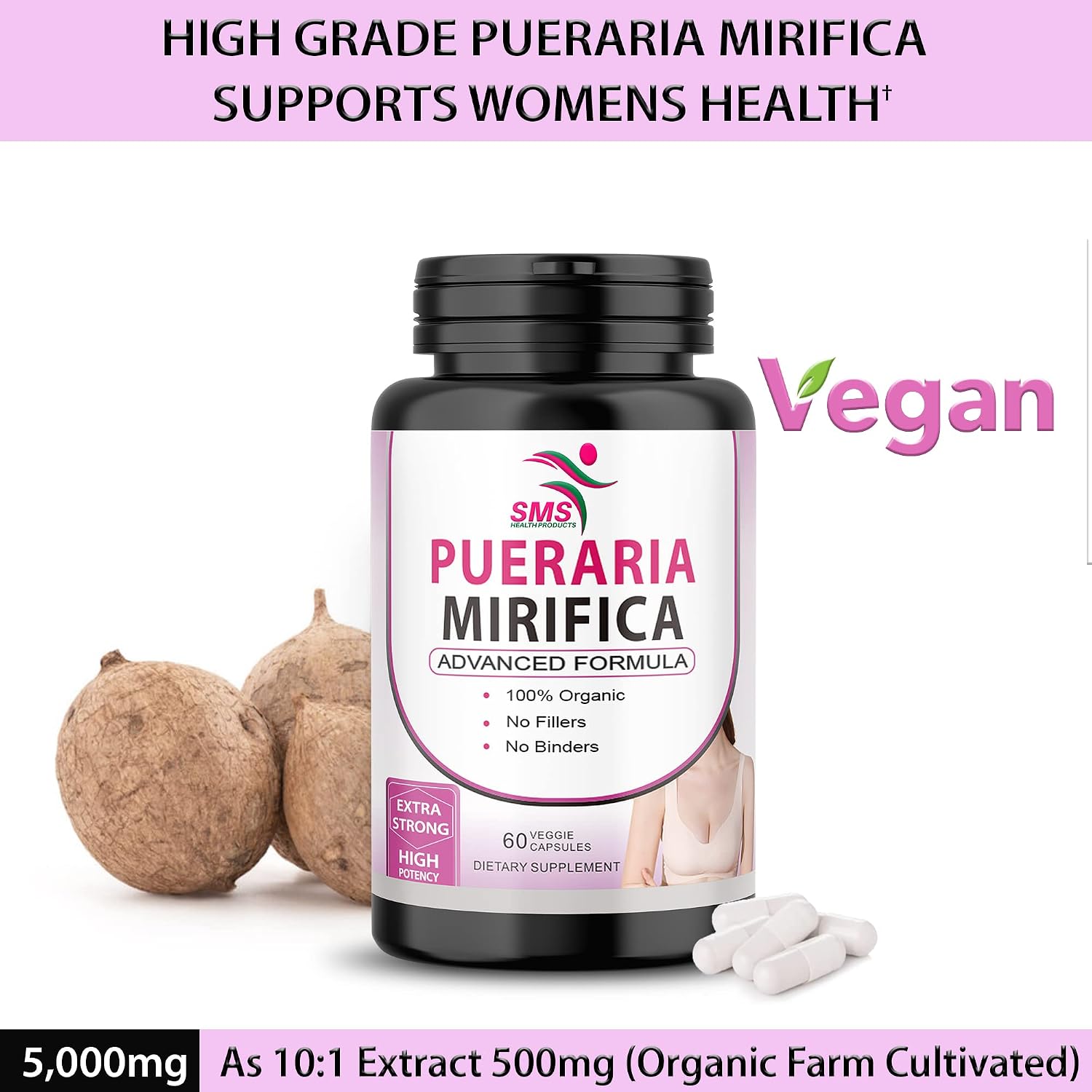 Pueraria Mirifica (Kwao Krua Kao) Supplement Capsules – Pure Root 10:1 Concentrated Extract, Premium Organic, 60 Veggie Capsules - görsel 6