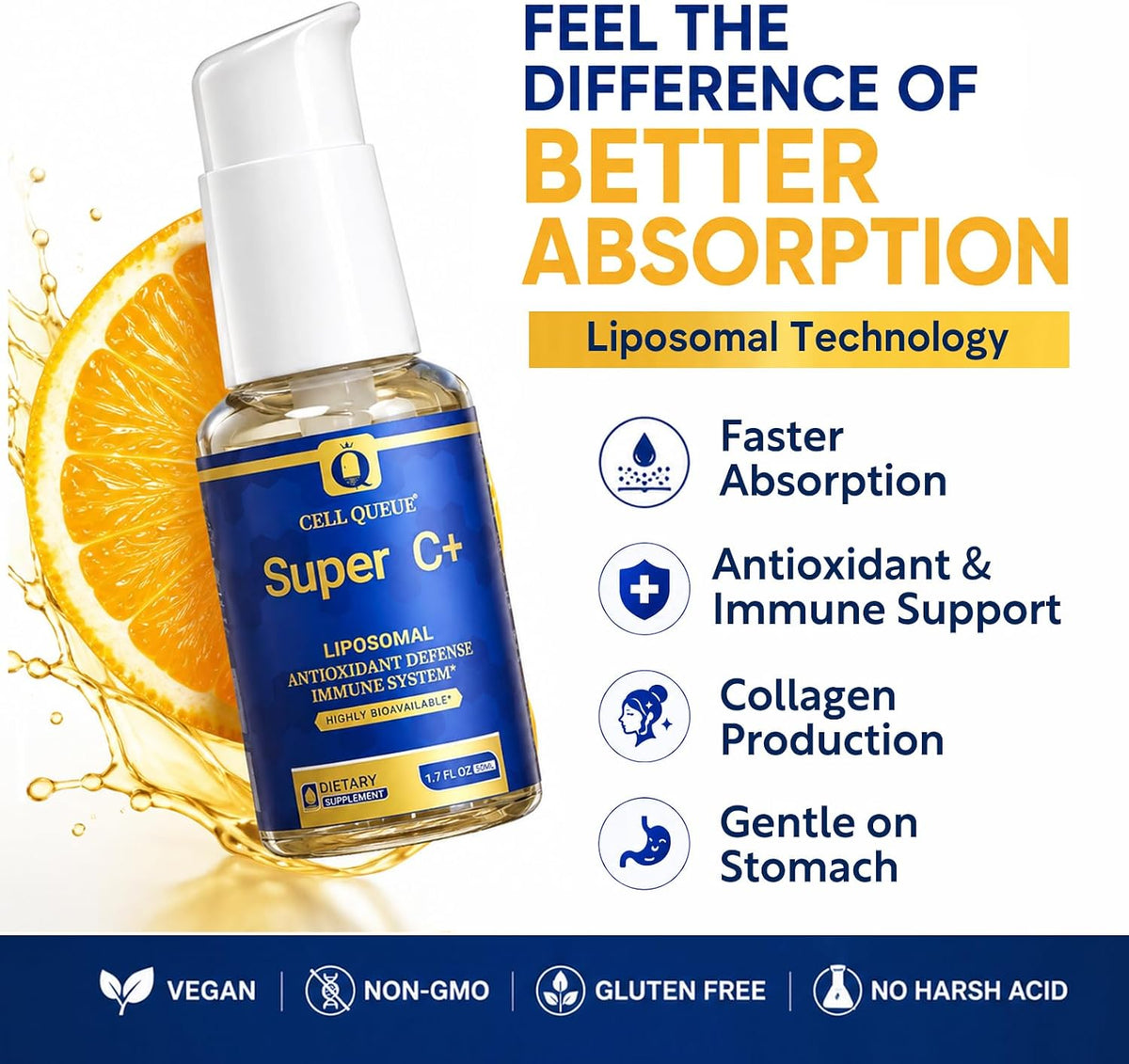Cellqueue Liposomal Vitamin C Liquid 500 mg – Superior Absorption Food Supplement - görsel 2