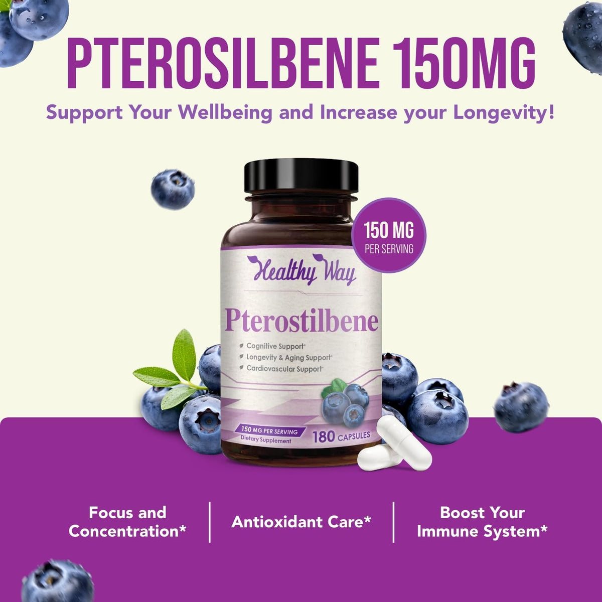Pterostilbene 150mg Supplement – Antioxidant for Healthy Ageing & Immune Support - görsel 3