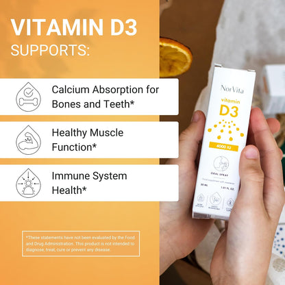 NorVita Vitamin D3 Spray 4000 IU - High Absorption Vegan Oral Spray for Bone & Immune Support (30 ml, 215 Doses)