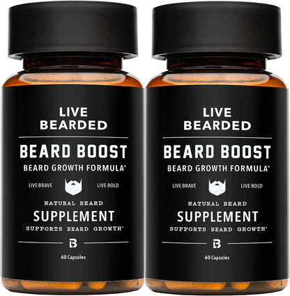 Live Bearded Beard Boost - Beard Growth Vitamins for Men with Biotin, Collagen, Silica, Fo-Ti Root - Facial Hair Growth for Men, Made in the USA | 60-Day Supply