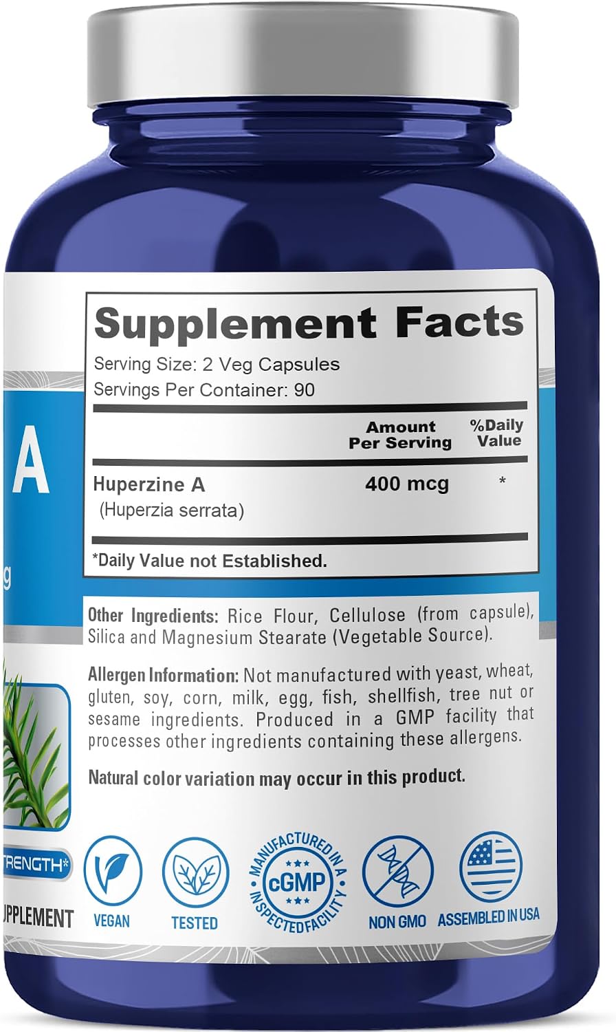 NusaPure Huperzine A 400mcg - 180 Veggie Capsules (Vegetarian, Non-GMO, Vegan) - görsel 2