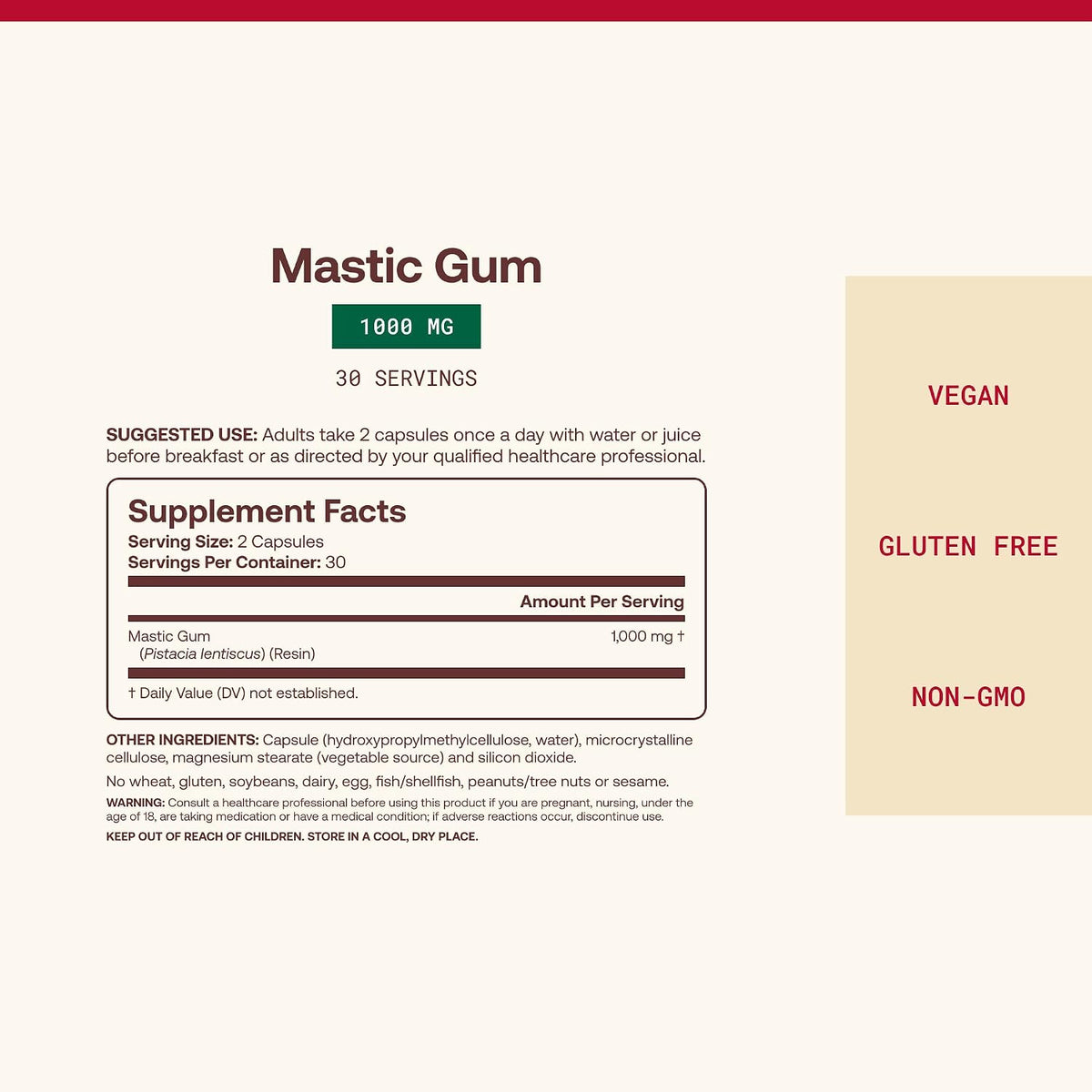 Jarrow Formulae Mastic Gum 1000 mg – 60 Vegetarian Capsules - görsel 4