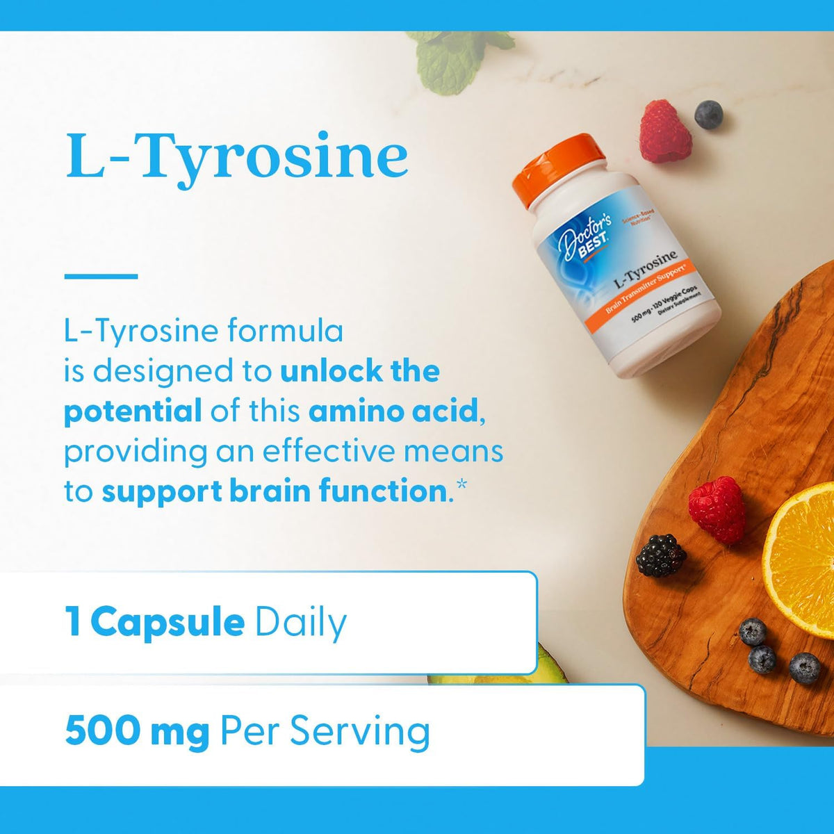 Doctor's Best L-Tyrosine, 500 mg, 120 Veg Capsules - görsel 5