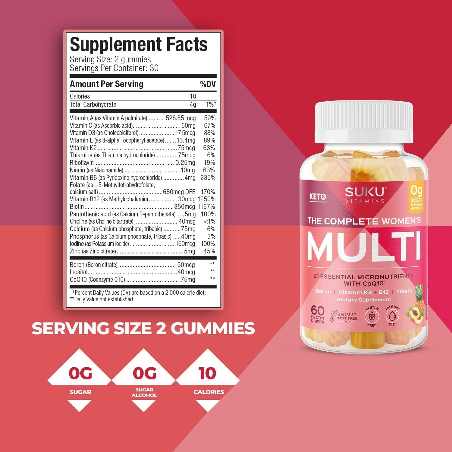 SUKU Women's Complete Multivitamin Gummies – with Boron, K2, B12, A – 60 Count - görsel 4