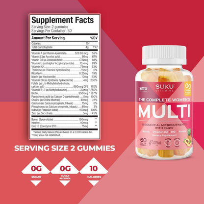 SUKU Women's Complete Multivitamin Gummies – with Boron, K2, B12, A – 60 Count