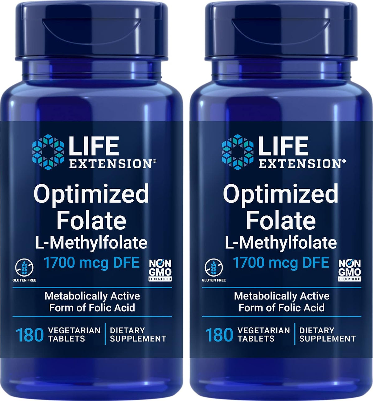 Life Extension Optimised Folate (L-Methylfolate) 1700 mcg DFE, 180 Veg Tablets (Pack of 2) - görsel 1