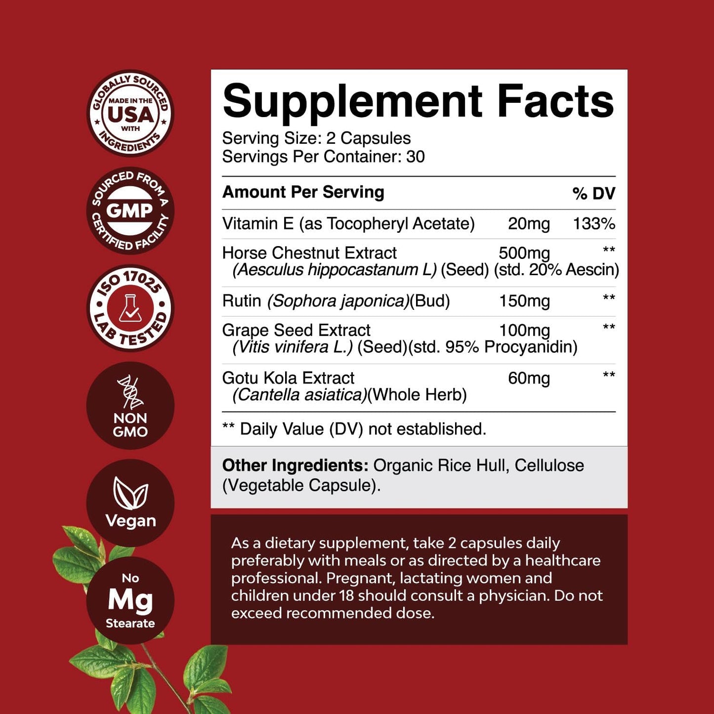 Natures Craft Vein Support Supplement – Horse Chestnut & Botanicals for Leg & Vein Health, Vegan, 60 Capsules - görsel 8