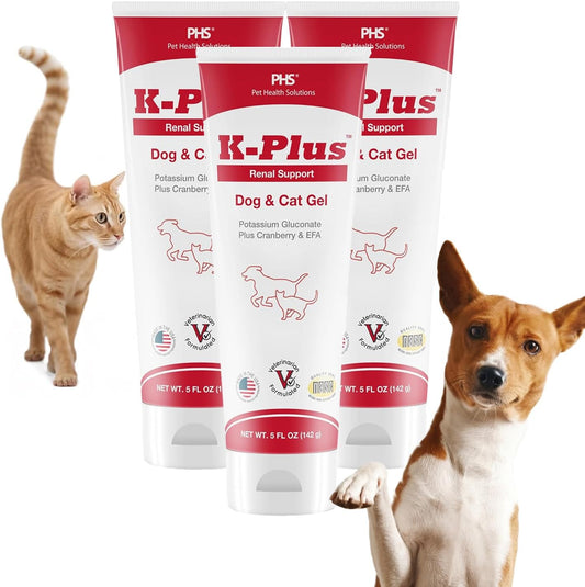 K-Plus Potassium Gluconate Renal Gel Plus Cranberry and EPA for Dogs and Cats - Veterinary Approved Renal Supplement - Supports Potassium Balance (3 Pack)