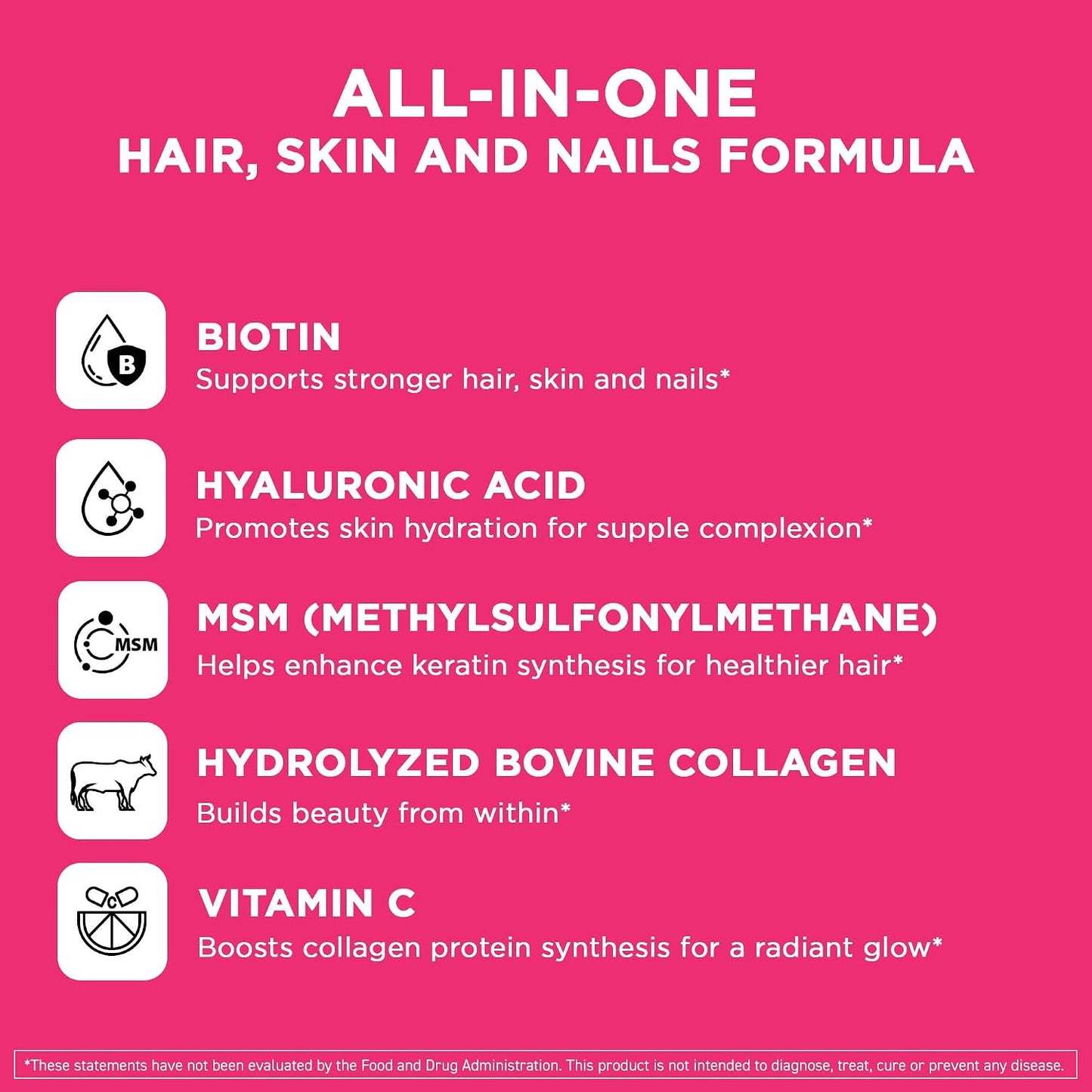 Vital Vitamins Biotin Complex Pills - with Hyaluronic Acid, MSM, Collagen, & Vitamin C - Supplement for Hair, Skin, & Nails - 60 Capsules - görsel 3
