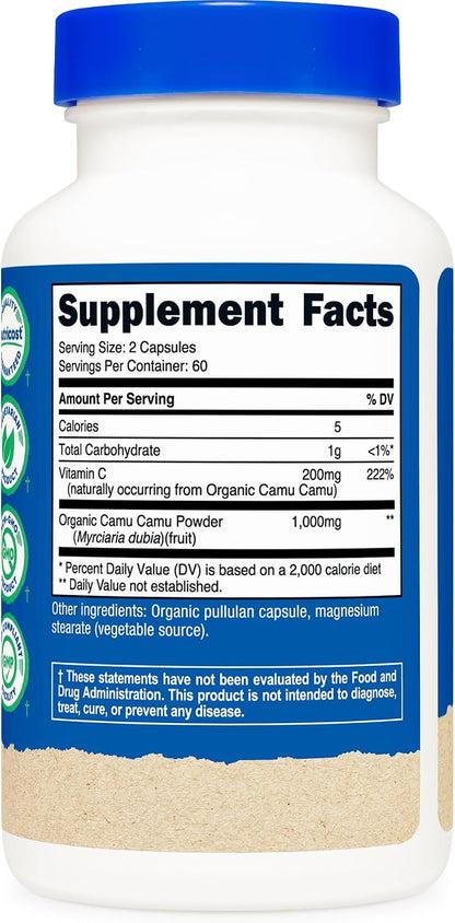 Nutricost Camu Camu 1000mg, 120 Capsules – Organic, Non-GMO, Gluten-free