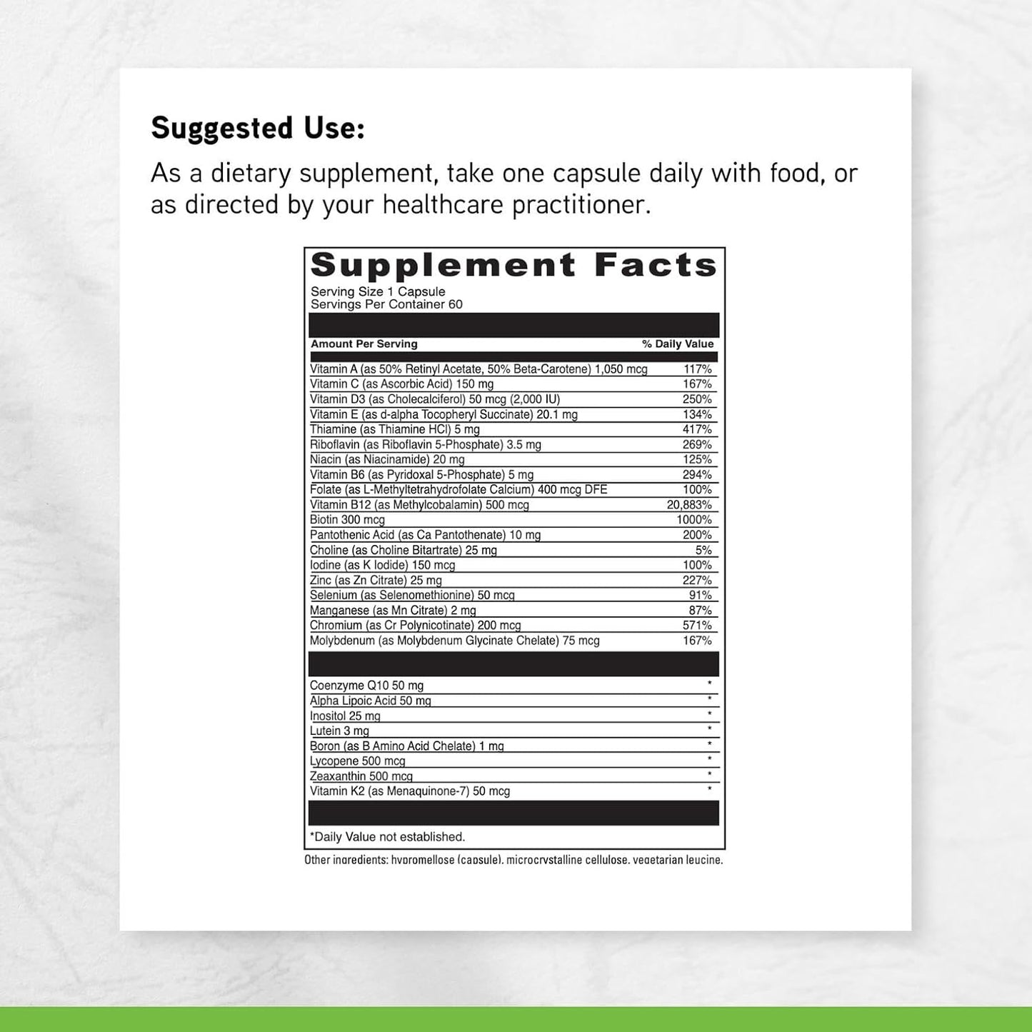 DAVINCI Labs Daily Best Ultra - Multivitamin & Mineral Supplement with B Vitamins, CoQ10, Choline, Boron, Lycopene - 60 Vegetarian Capsules - görsel 6