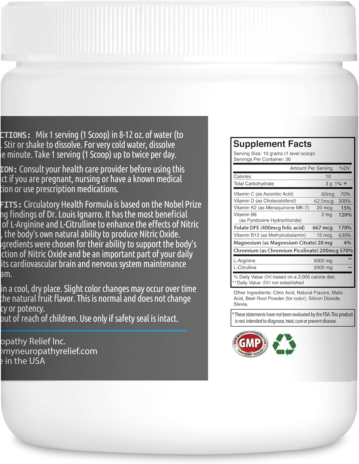 Neuropathy Relief™ Circulatory Health Formula Nitric Oxide Booster – Tropical – L-Arginine L-Citrulline - görsel 2