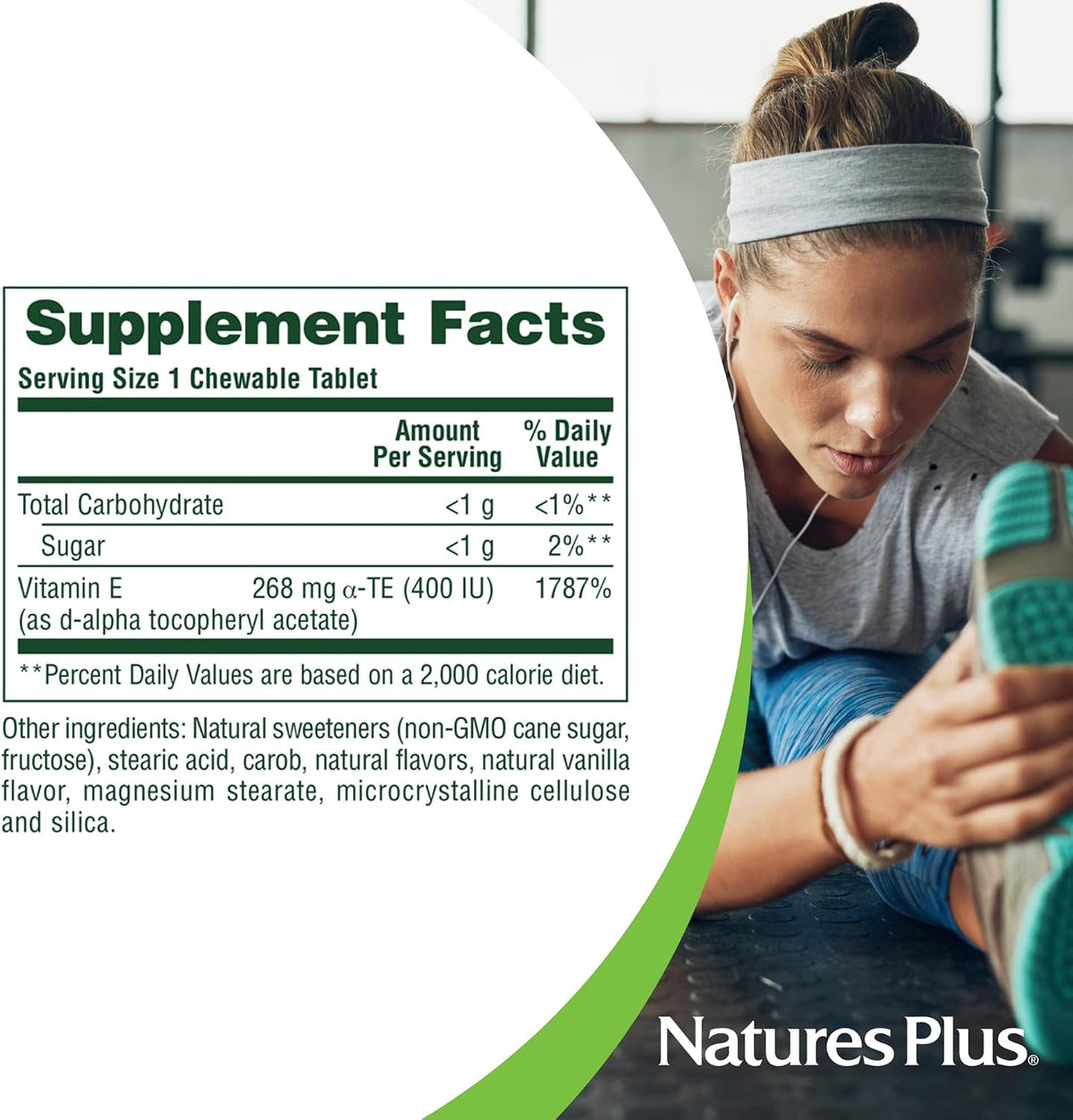 NaturesPlus Vitamin E 400 IU Chewable Tablets - Natural Carob Flavour - 90 Count - görsel 5