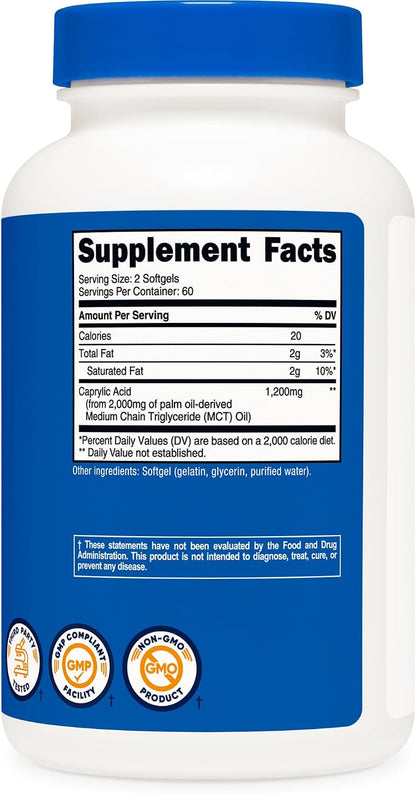 Nutricost Caprylic Acid 1200mg, 120 Soft gel capsules