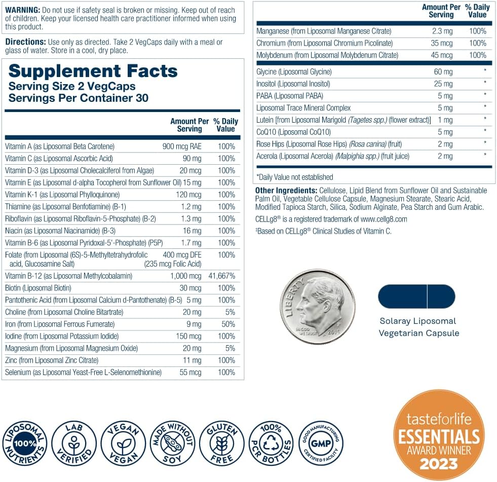 SOLARAY Liposomal Multivitamin for Men & Women – High Potency, Enhanced Absorption – 60 VegCaps - görsel 2