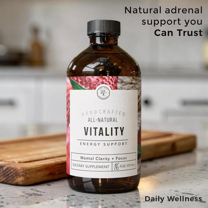 Rowe Casa Organics Vitality Energy Support with Strawberry, Guarana & Rhodiola Extract – Botanical Caffeine Liquid Vitamins for Daily Energy & Vitality – Adults – 473 ml