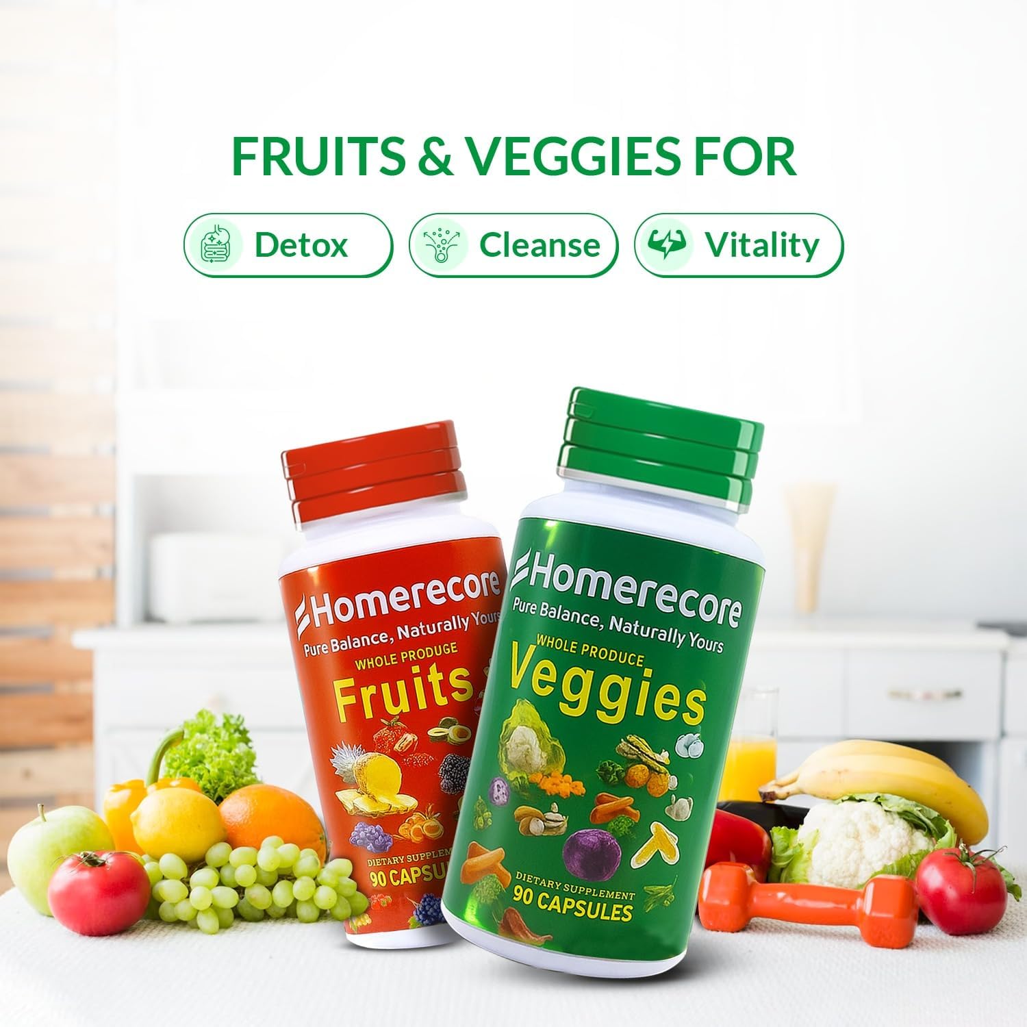 HOMERECORE Whole Food Fruit & Vegetable Supplement - 90 Fruit & 90 Vegetable Capsules - görsel 3