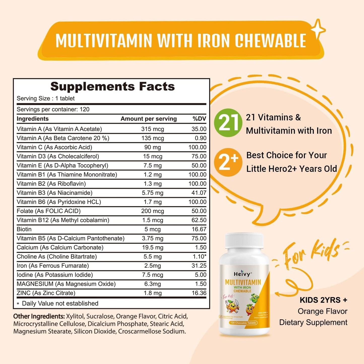 Heivy Children Multivitamin Chewable - 120 Tablets - görsel 3