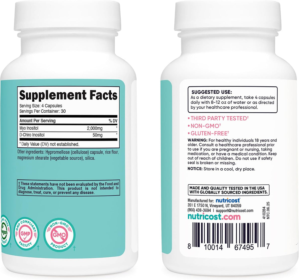 Nutricost Myo Inositol & D-Chiro Inositol for Women 2000 mg, 120 Capsules, 2000 mg Myo & 50 mg D-Chiro Per Serving, 30 Servings, Vegetarian-Friendly, Non-GMO & Gluten-free - görsel 4