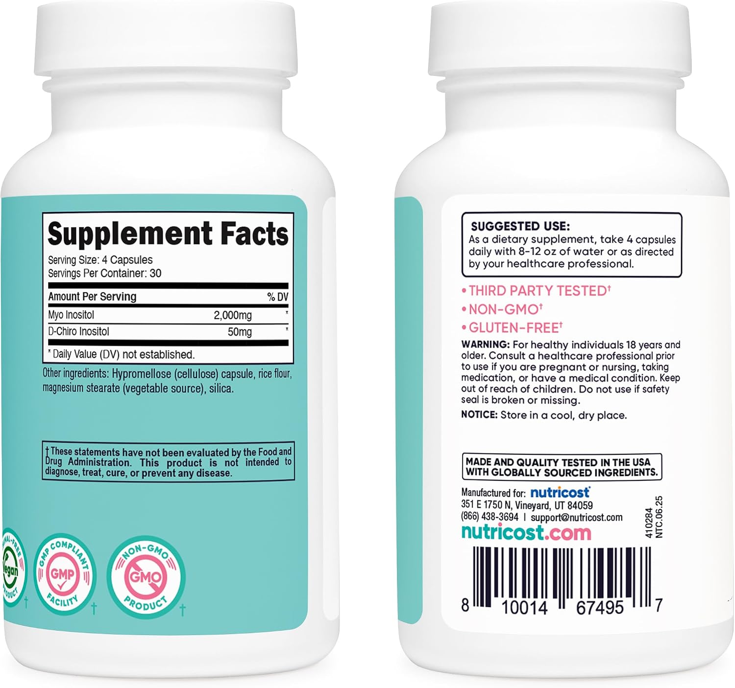 Nutricost Myo Inositol & D-Chiro Inositol for Women 2000 mg, 120 Capsules, 2000 mg Myo & 50 mg D-Chiro Per Serving, 30 Servings, Vegetarian-Friendly, Non-GMO & Gluten-free - görsel 4
