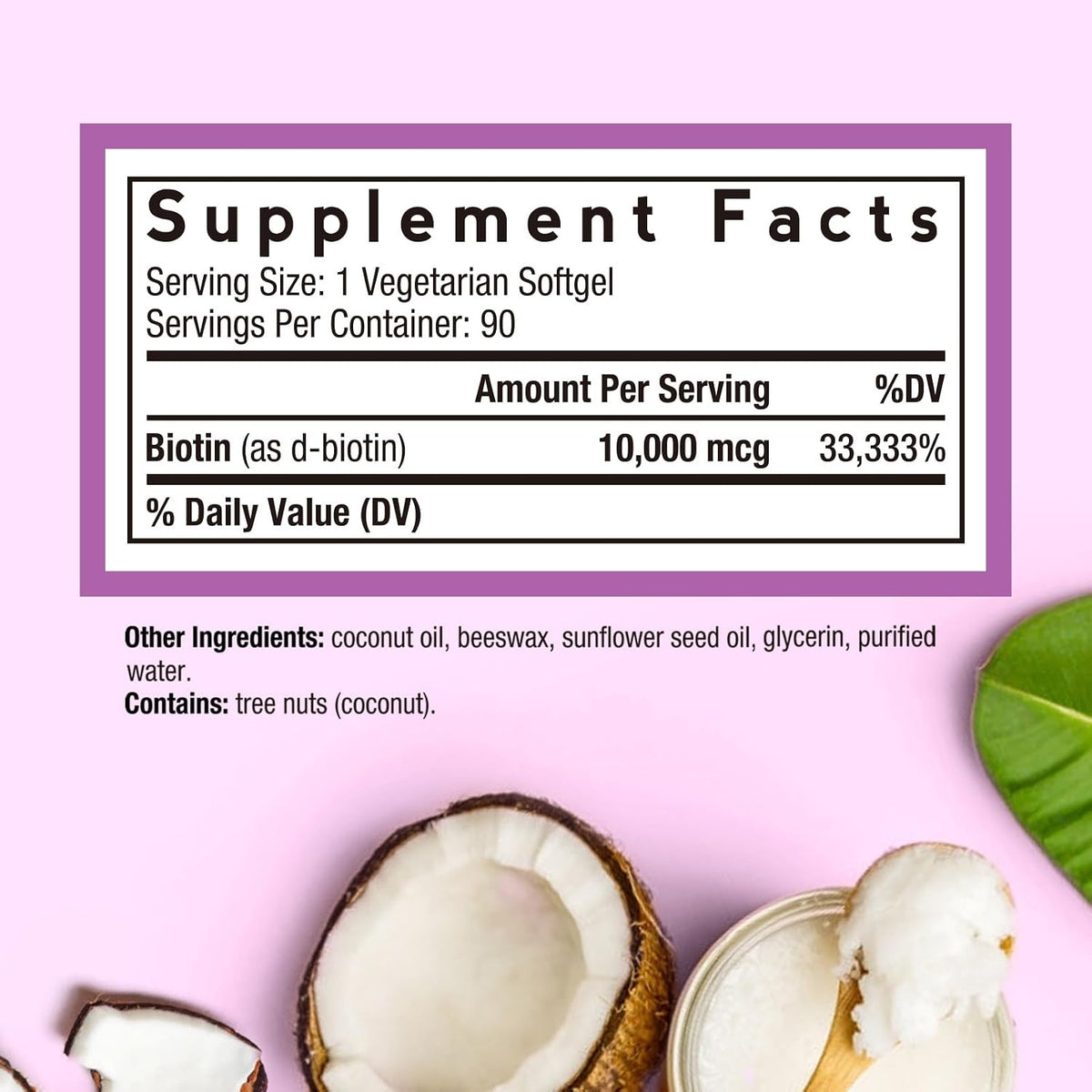 Doctor's Recipes Biotin 10,000 mcg for Hair, Skin and Nails with Coconut Oil - 90 Vegetarian Soft gel capsules - görsel 2