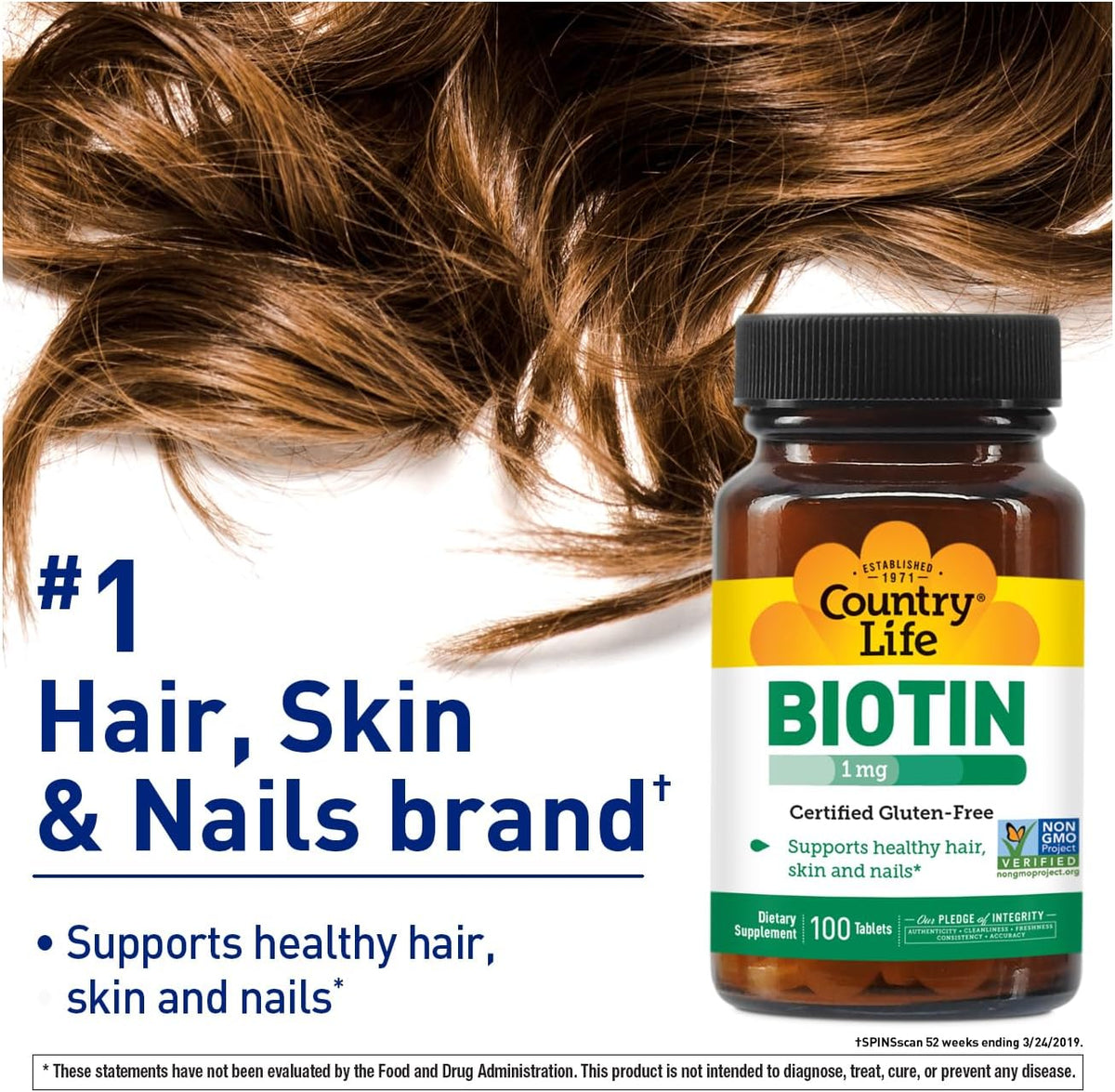 Country Life Biotin 1mg (1000 µg) Tablets – Contributes to Normal Hair, Skin & Nails – 100 Tablets - görsel 2