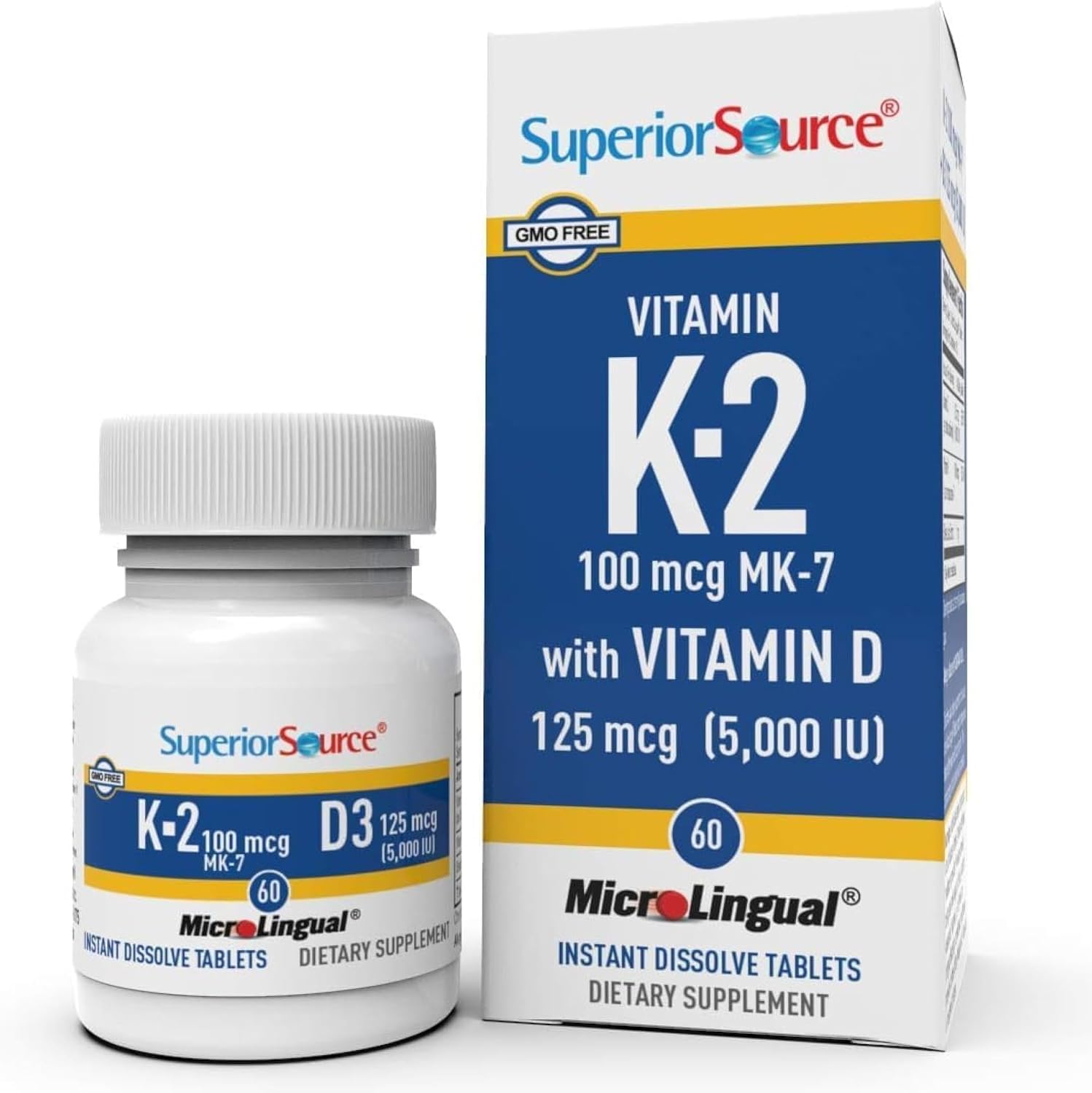Superior Source Vitamin D3 5,000 IU with K2 (MK-7) 100 mcg - MicroLingual Quick Dissolve Tablets, 60 Count - görsel 1