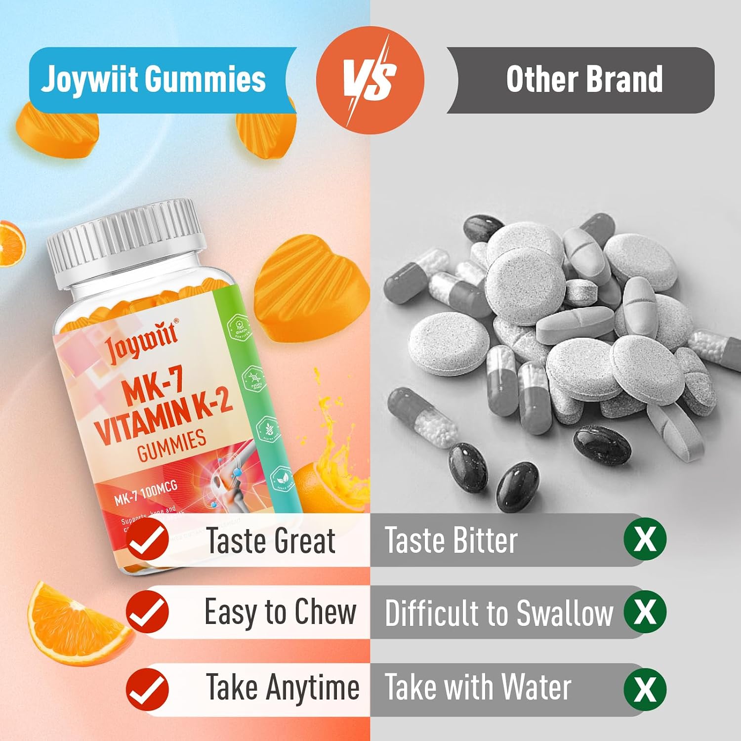 Vitamin K2 MK-7 Gummies 100mcg, Extra Strength for Bone & Heart Health, Natural Orange Flavour – 120 Gummies - görsel 7