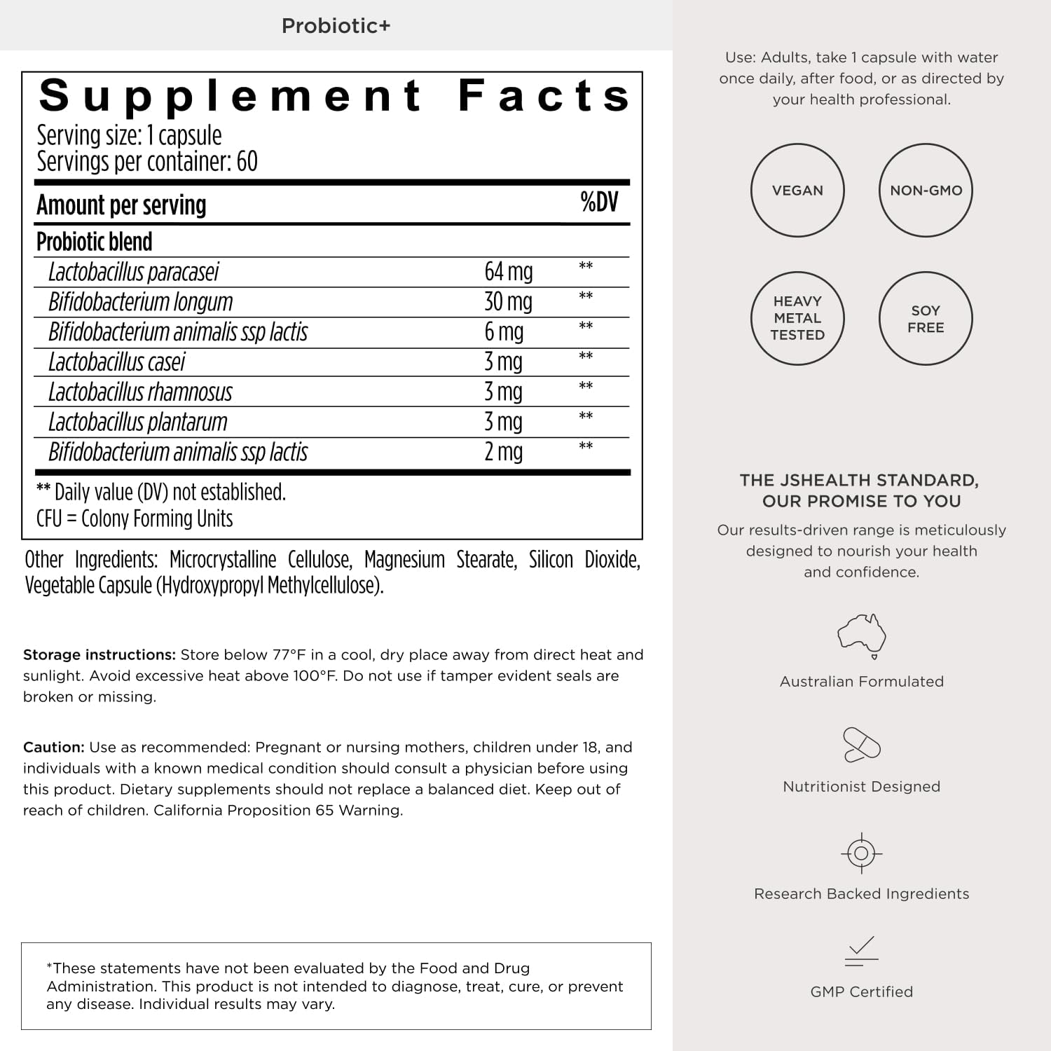 JSHealth Vitamins Gut Health and Immunity Formula | Probiotics for Women and Men | Shelf-Stable Probiotic Supplement for Digestive Health and Immune Support (60 Capsules) - görsel 9
