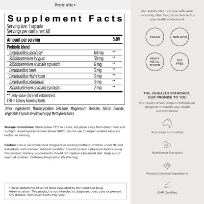 JSHealth Vitamins Gut Health and Immunity Formula | Probiotics for Women and Men | Shelf-Stable Probiotic Supplement for Digestive Health and Immune Support (60 Capsules)
