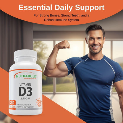 Vitamin D3 2500 IU Softgels - High-Potency Daily Supplement - Non-GMO, Gluten-Free - 250 Softgels