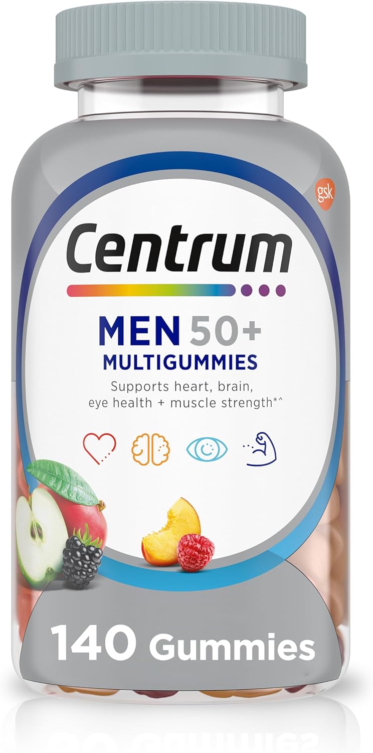 Centrum MultiGummies for Men 50 Plus, Multivitamin/Multimineral Supplement with Vitamins D3, E, B6 and B12, Assorted Fruit Flavour, 140 Count - görsel 1