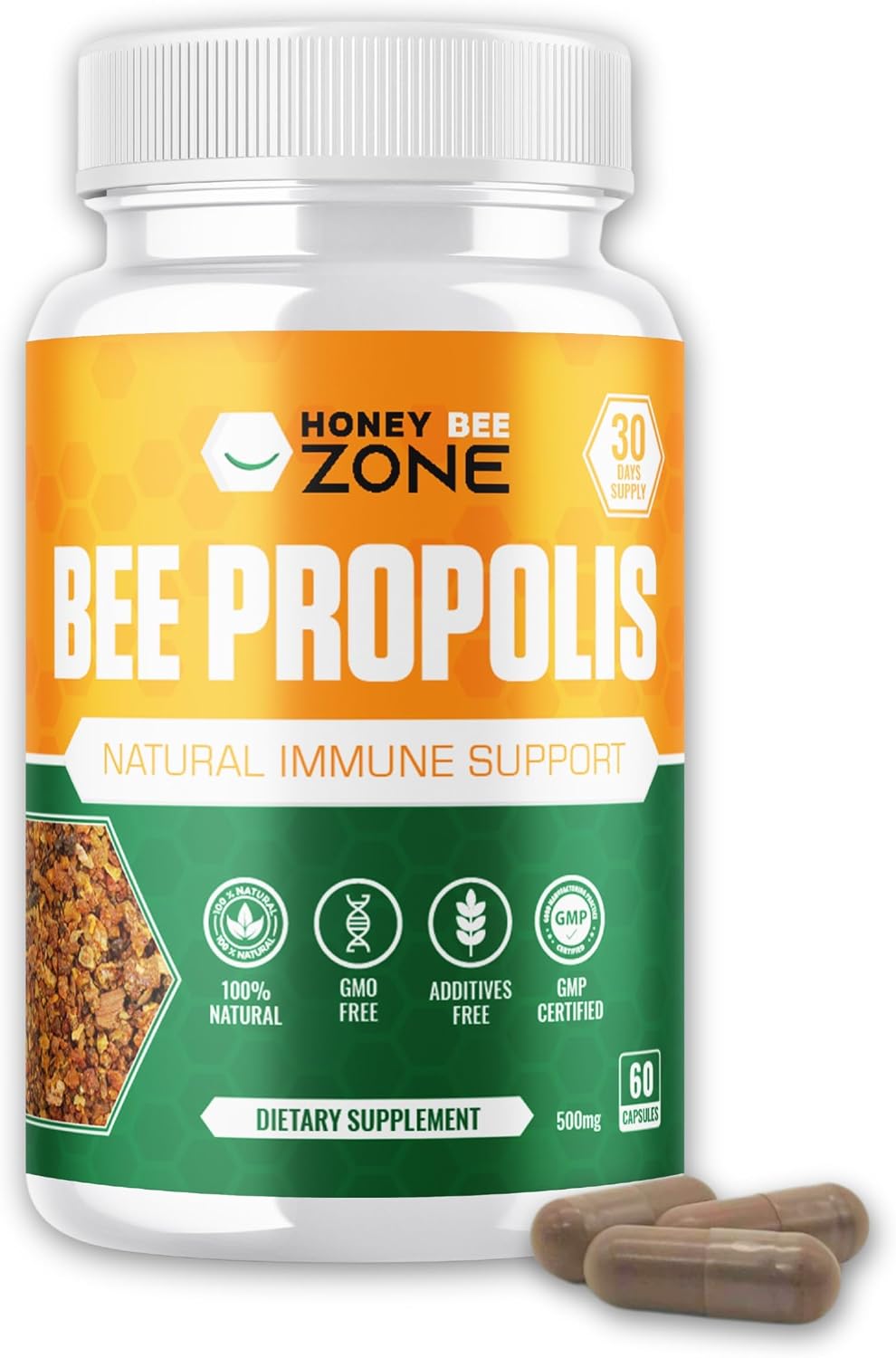 HONEYBEEZONE Bee Propolis Capsules – 100% Natural Immune Support Supplement (60 Veggie Capsules) - görsel 1